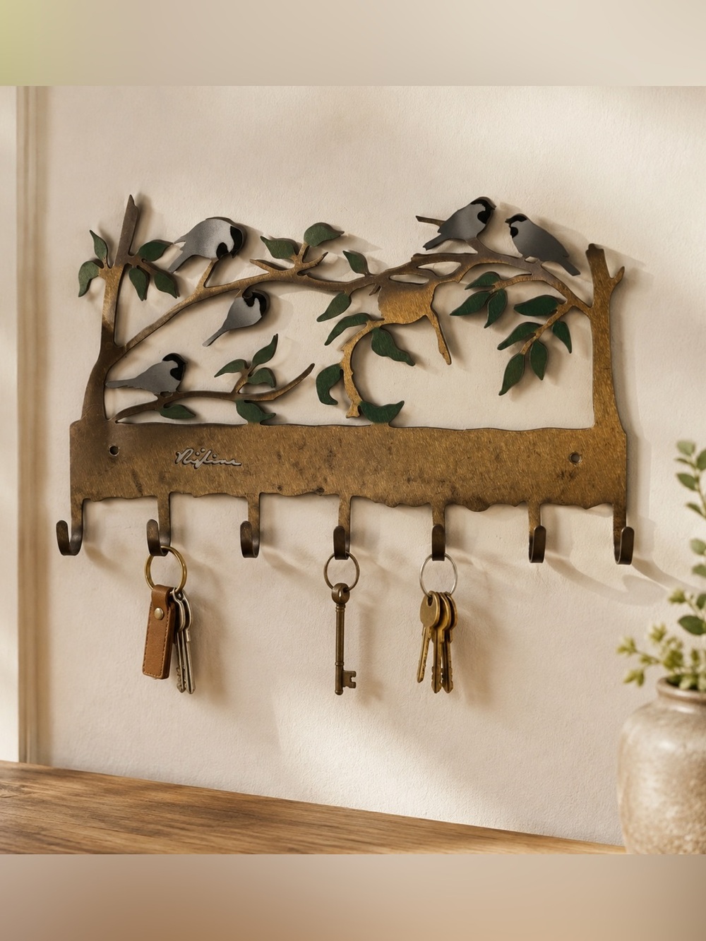 Vintage Metal Bird Wall Key or Jewelry Holder | Woodland Cottage Bronze Decor